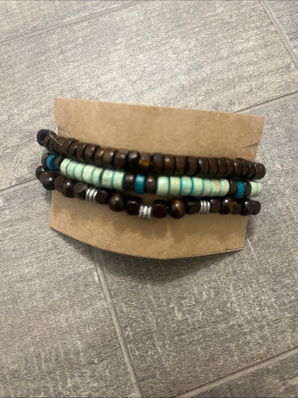 Beaded Layered Bracelet Set — Brown & Turquoise